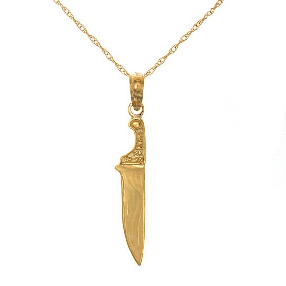 14k Yellow Gold Mini 3-D Butcher Knife Charm Necklace Pendant Culinary gift idea